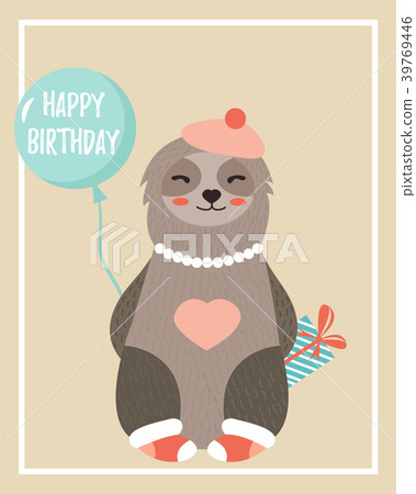 Holiday birthday card with cute sloth Holiday birthday card with cute sloth 39769446