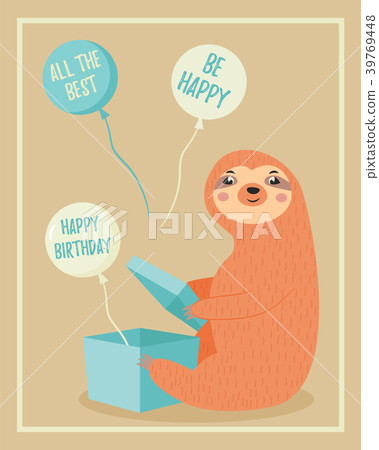 Holiday birthday card with cute sloth Holiday birthday card with cute sloth 39769448