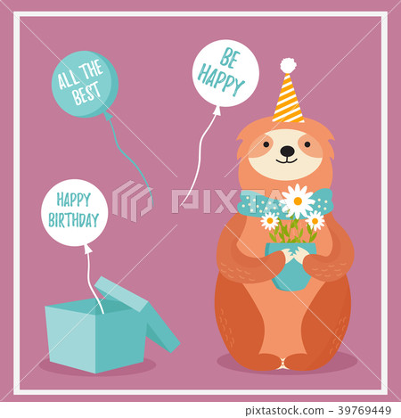 Holiday birthday card with cute sloth Holiday birthday card with cute sloth 39769449