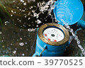Close up water meter blue color.With flowing water 39770525
