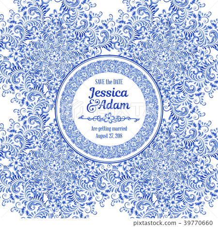Wedding invitation card art style gzhel. 39770660