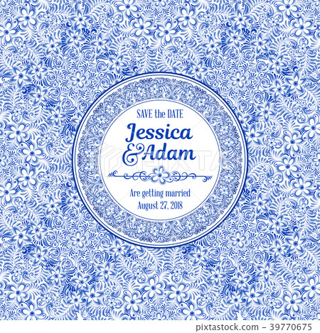 Wedding invitation card art style gzhel. 39770675