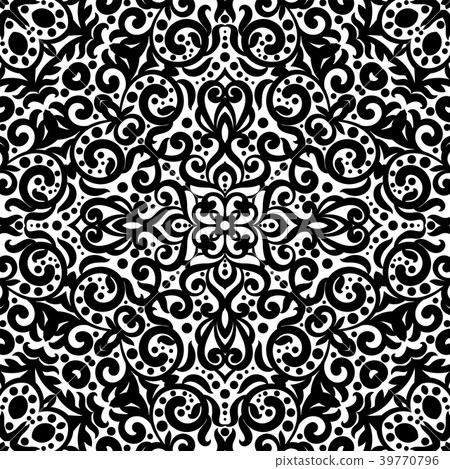 Black and white seamless pattern with flourishes 39770796