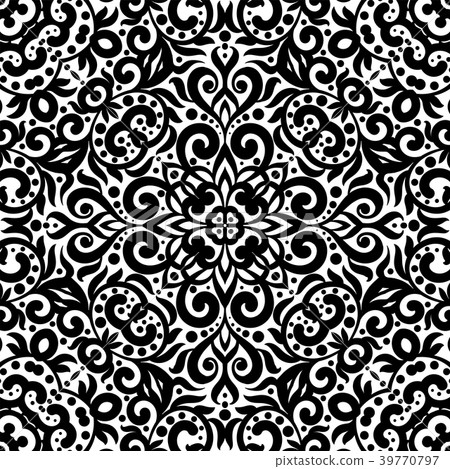 Black and white seamless pattern with flourishes 39770797