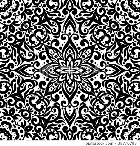 Black and white seamless pattern with flourishes Black and white seamless pattern with flourishes 39770798