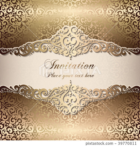 Gold Wedding Invitation card template design  39770811