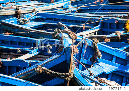 Lots of blue fishing boats in the port  Essaouira 39771741