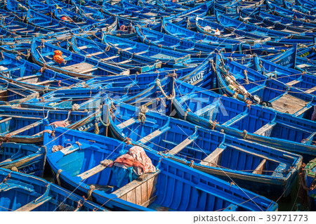 Lots of blue fishing boats in the port Essaouira 39771773