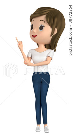A woman wearing a T-shirt is explaining 39772254