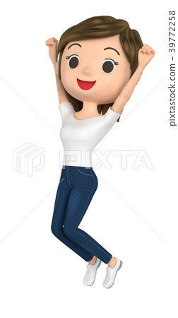 一個穿著T恤的女人正在跳躍 一個穿著T恤的女人正在跳躍 39772258