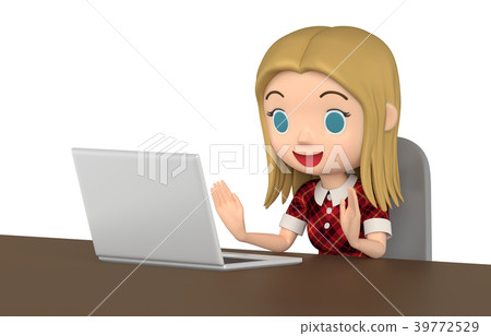 A woman in a red dress is using a laptop 39772529