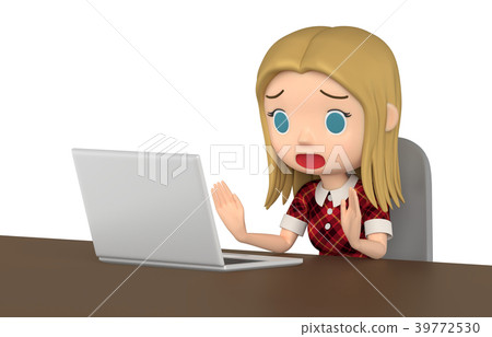 A woman in a red dress is in trouble seeing a laptop 39772530