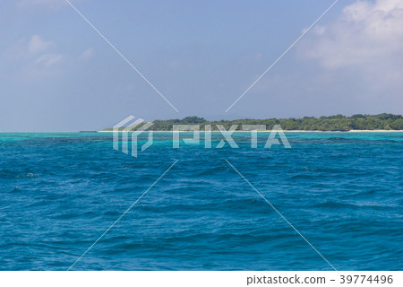Taketomi island (Okinawa prefecture) seen from the sea 39774496