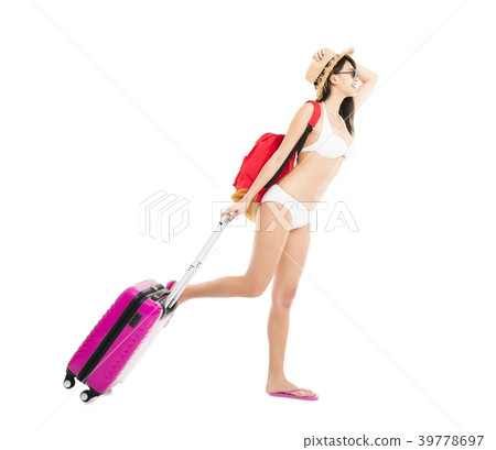woman in bikini and running for summer vacation  39778697