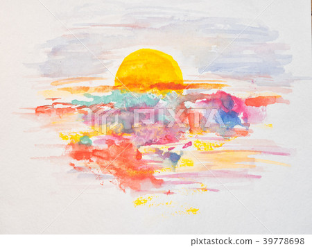 Watercolor sunset, dawn, yellow sun Watercolor sunset, dawn, yellow sun 39778698