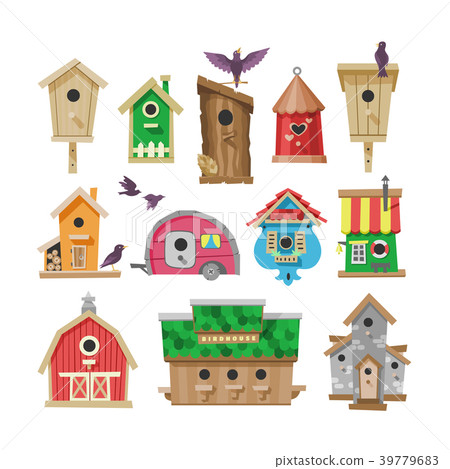 Birdhouse vector cartoon birdbox and birdie wooden 39779683
