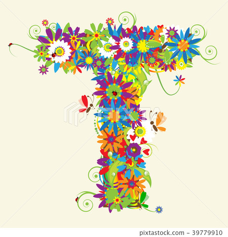 Letter T, floral design.  39779910