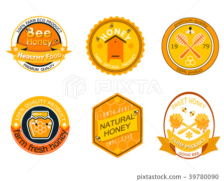 Set bee logo labels for honey products organic Set bee logo labels for honey products organic 39780090