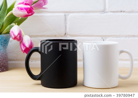 Black coffee mug white cappuccino cup mockup tulip 39780947