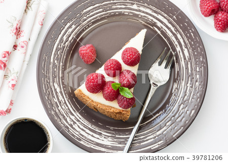 Top view of cheesecake slice with fresh Top view of cheesecake slice with fresh 39781206