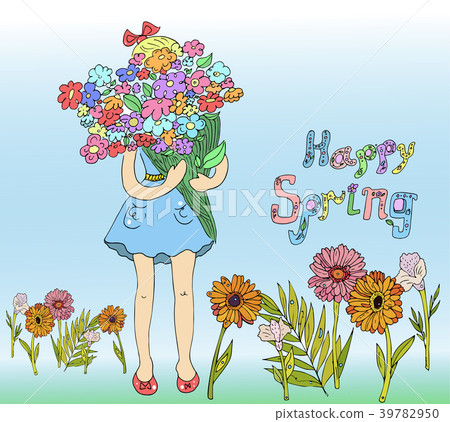 Spring girl with flowers.Children vector 39782950