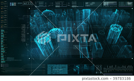Futuristic HUD holographic city buildings Futuristic HUD holographic city buildings 39783186