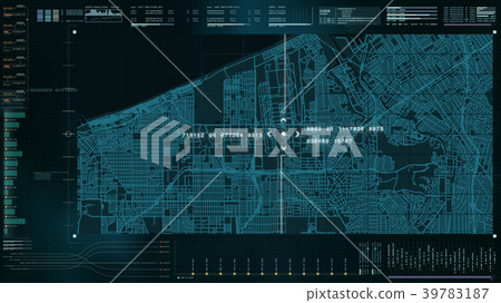 Futuristic HUD holographic digital city map Futuristic HUD holographic digital city map 39783187
