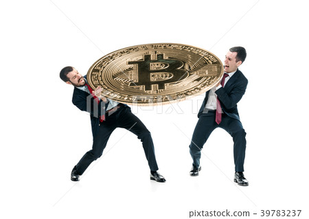 Two casual man holding business icon Two casual man holding business icon 39783237