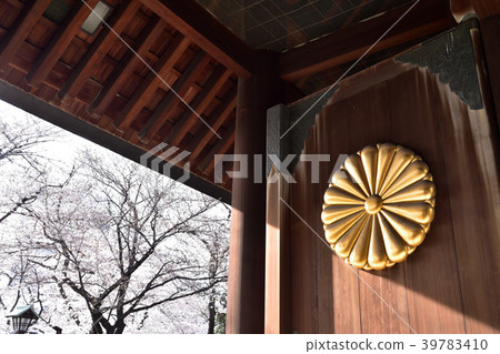 The gates and cherry blossoms of the Yasukuni Shrine 39783410