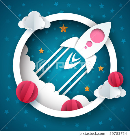 Rocket illustration. Cartoon sky landscape. Rocket illustration. Cartoon sky landscape. 39783754