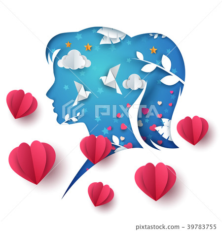 Cartoon origami landscape. Paper girl illustration Cartoon origami landscape. Paper girl illustration 39783755