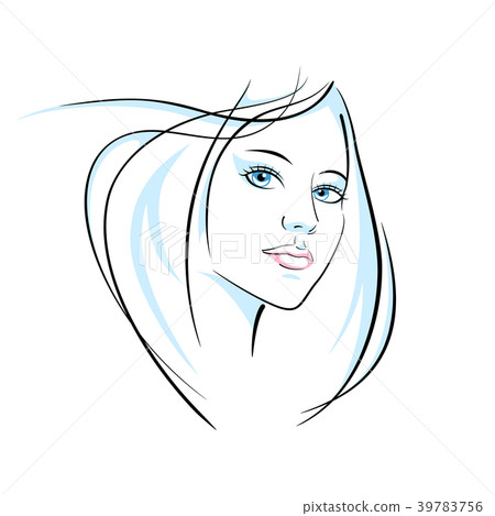 Girl head illustration. Eye, ear, hair, lips, neck 39783756