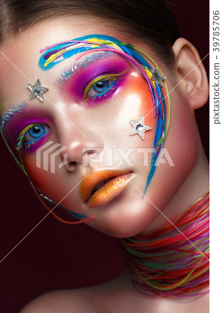 Beautiful girl with creative make-up in pop art 39785706