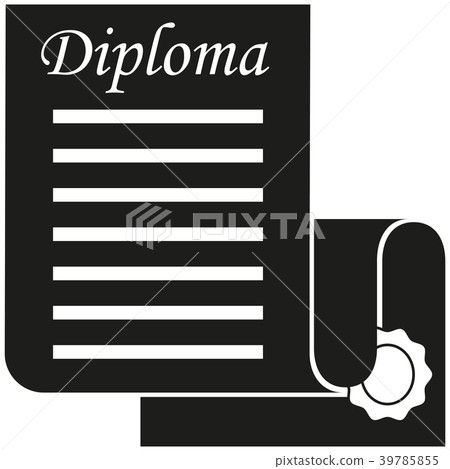 Black and white open diploma scroll silhouette. 39785855