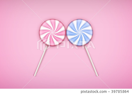 Two Lolipops candy on pastel pink background. 39785864