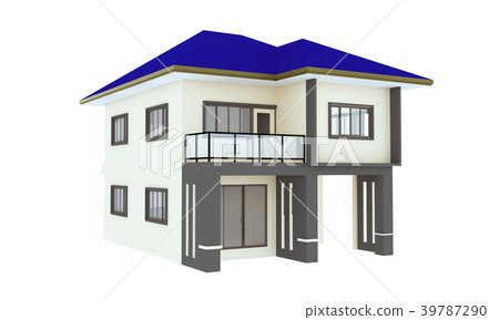 House 3d modern rendering on white background 39787290