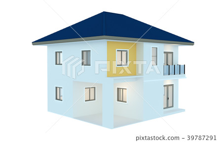 House 3d modern rendering on white background 39787291