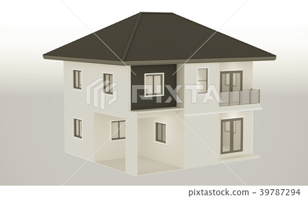 House 3d modern rendering on white background 39787294