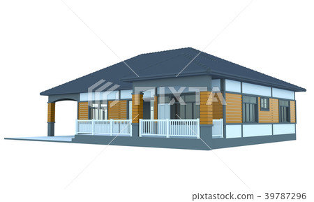 House 3d modern rendering on white background 39787296