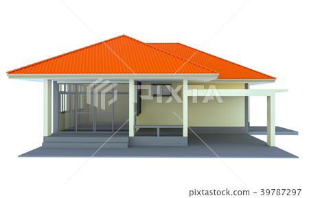 House 3d modern rendering on white background 39787297