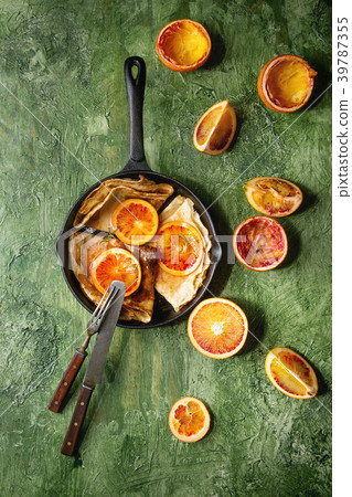 Pancakes with bloody oranges Pancakes with bloody oranges 39787355