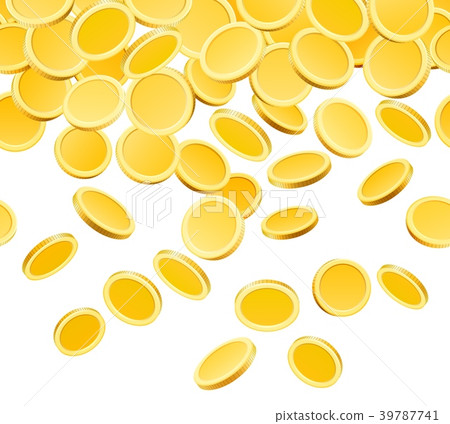 Falling golden coins isolated on white 39787741