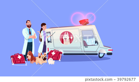 Veterinarian Doctors Standing At Ambulance Car 39792677