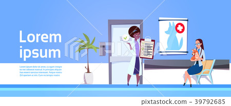 Vet Clinic Banner Doctors Examining Dog In Stock Illustration
