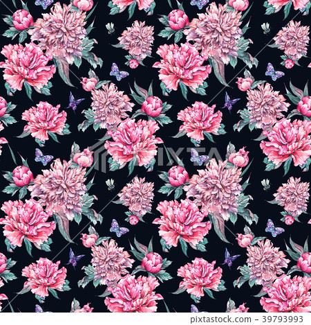 Watercolor seamless pattern pink flowers peonies - Stock Illustration ...