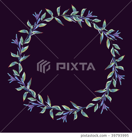 Watercolor natural wreath with green leaves - Stock Illustration ...
