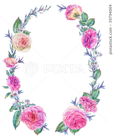 Nature watercolor wreath with roses Nature watercolor wreath with roses 39794004