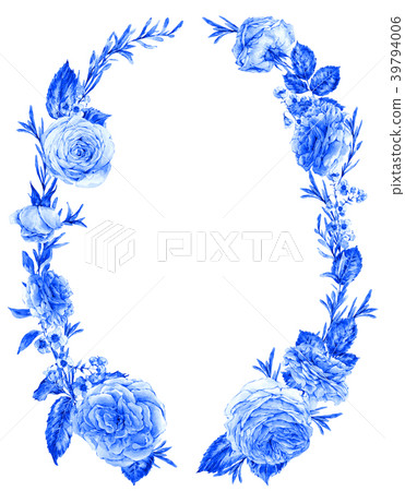 Nature watercolor wreath with roses Nature watercolor wreath with roses 39794006