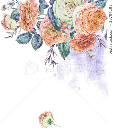 Watercolor vertical frame with english roses Watercolor vertical frame with english roses 39794199