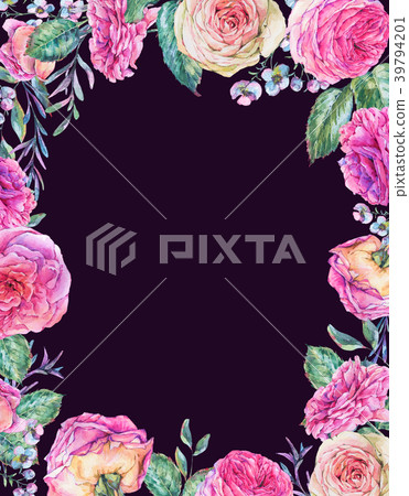 Watercolor vertical frame with english roses Watercolor vertical frame with english roses 39794201